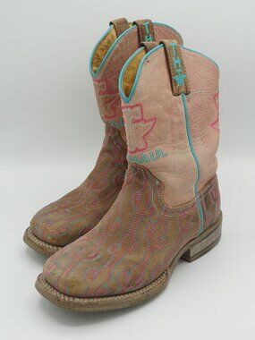Tin Haul Kids Cowboy Boots Size 13 Pink Turquoise Cactus TX Graphic Obvious Sole
